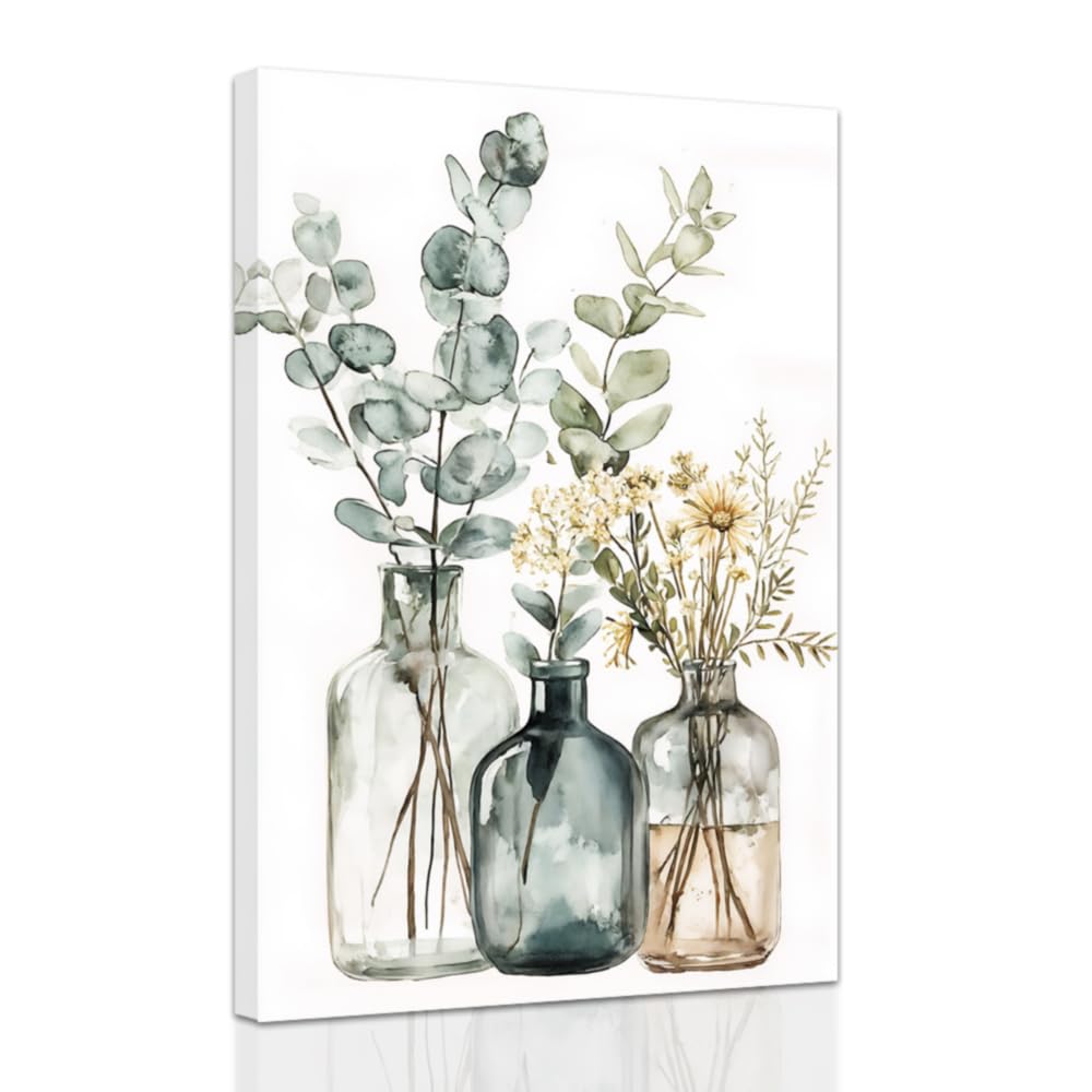 ZXHYWYM Bottles and Plants Wall Art Botanical Bathroom Pictures Eucalyptus Canvas Prints Country Kitchen Bedroom Home Decor Framed (30 x 45 cms)