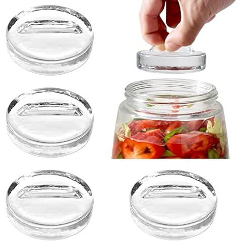 4 Pack Fermentation Stone Glass Weights Pickle Pebble with Easy Grip Handle for Wide Mouthe Mason Jar Fermenting Pickles,Kimchi,Sauerkraut Cover