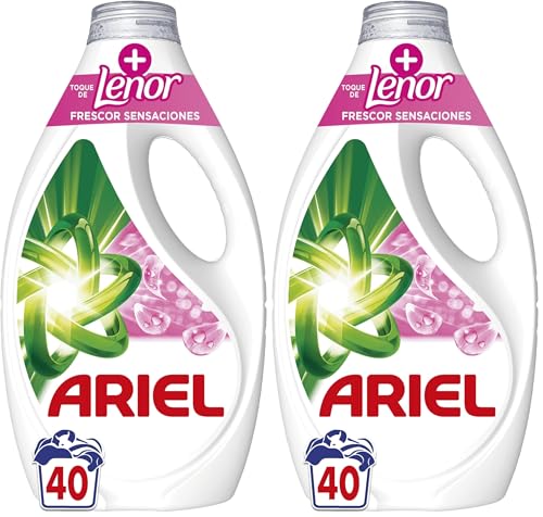Ariel Detergente Lavadora Liquido, 40 Lavados, Jabon Frescor Sensaciones, Limpieza Mejorada en Ciclos Mas Frios con la Exclusiva Tecnologia de Limpieza en Frio, El embalaje puede variar (Paquete de 2)