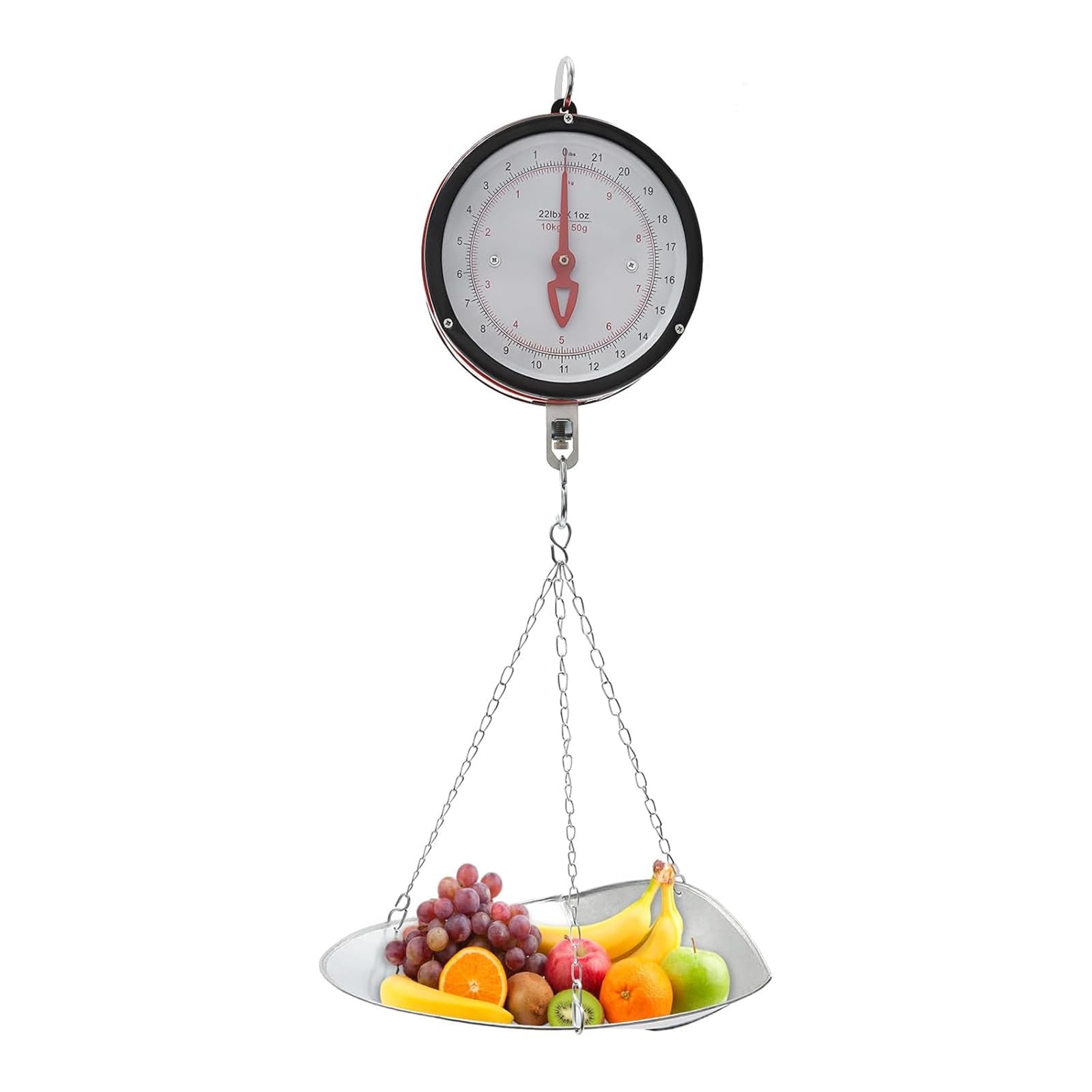 10-20kg Balanza Mecánica Colgante De Doble Cara con Cadena Y Bandeja para Cucharones Balanza De Peso con Muelle para Granja, Cocina Alimentos Y Productos AgrícolasSilver,10kg