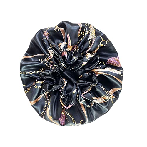 Genérico Invierno Polar Sombrero de Dormir Impreso Doble Capa Ding Colorido con Sombrero de Encaje Princesa plisado Borde de Madera Trampador Canadiense, Le Noir, Talla única