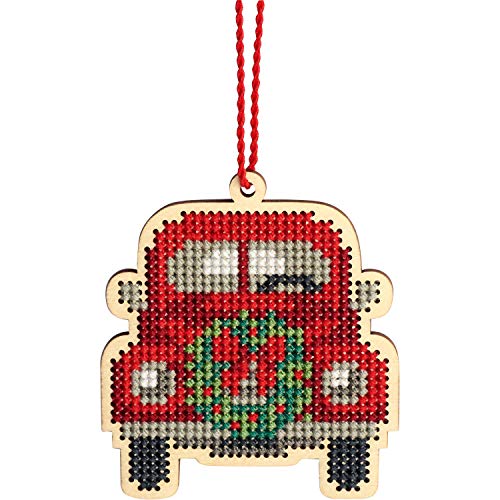 Dimensions Counted Cross Stitch, Vintage Truck Wooden Christmas Ornament Craft Kit, 1 Pc