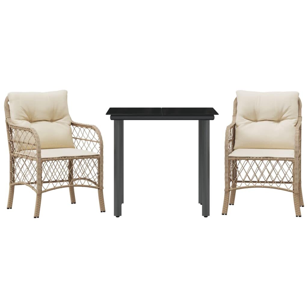 Table et chaises de jardin gain de place en résine tressée beige avec coussins