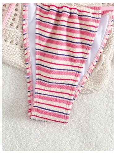 Image of GORGLITTER Women's Striped High Waisted Bikini Sets Cute Cheeky Triangle String Thong Swimsuit Bathing Suit 2 Piece