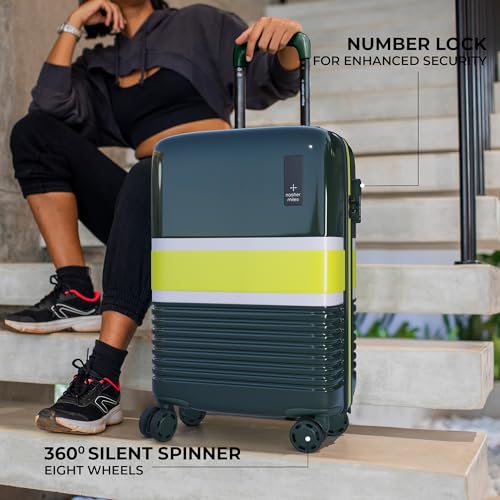 Image of Nasher Miles Mexico Hard-Sided Polycarbonate 8 Wheels Double Spinner Cabin Luggage Dark Green and Lime 20 inch |55cm Trolley Bag,Small