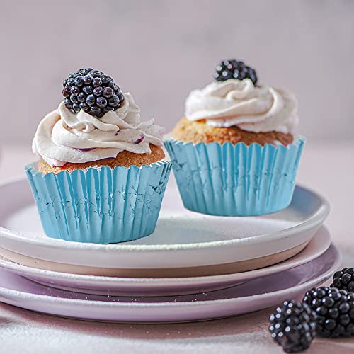 Image of Light Blue Foil Cupcake Liners,GOLF 100Pack Metallic Baking Cups Standard Size