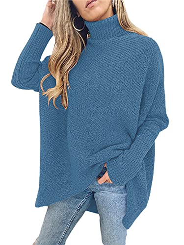Image of ANRABESS Women's Loose Oversize Turtleneck Wool Long Pullover Sweater Dress A87-niuzailan-M Denim Blue