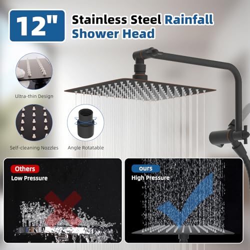 Image of 12 inch Metal Rainfall Shower Head with 10-Mode Handheld, Matte Black