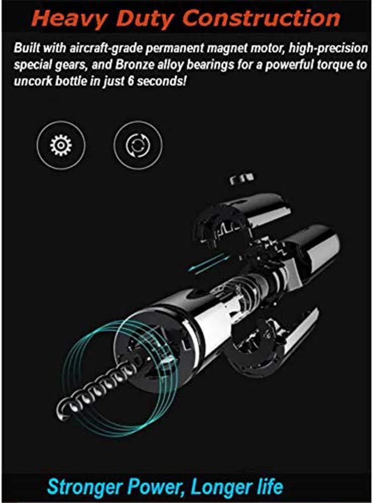 Abridor de vinos eléctricos, abrelatas automáticos del sacacorchos de la Botella de Vino eléctrico con Cortador de lámina, abridores de vinos Recargables USB (Elegante Negro)