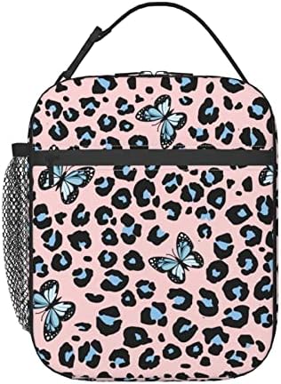 Butterfly Wild Leopard Lunch Box For Women Men Girls Boys,Reusable Insulated Portable Lunch Bag,Leakproof Cooler Adjustable Handle Large Capacity Meal Tote Bag For Work Picnic School Travel