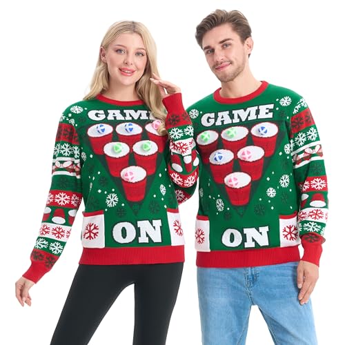 Game On Beer Pong Christmas Sweater with Attached Cups - Image 2