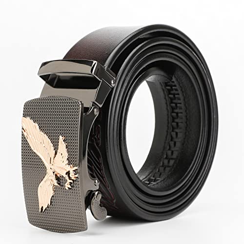 Genuine Leather Ratchet Belt with Automatic Buckle, Eagle Print Adjustable Slide Belt - Click Sliding Eagle Buckle2