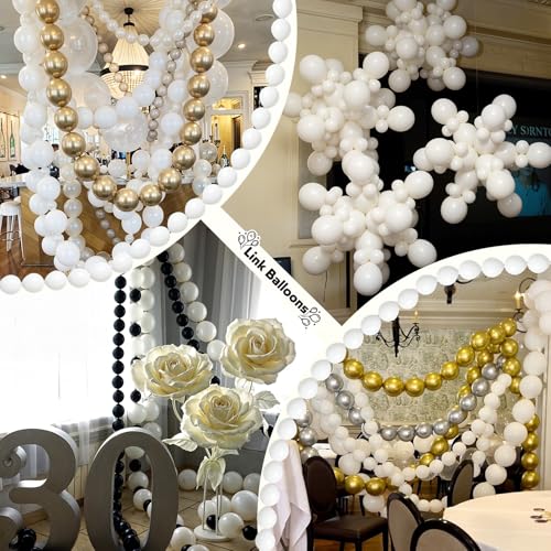 Image of White Quick Link Balloons, 120PCS Linking Balloons for Making Balloon Wall Balloon Arch Balloon Chains, Pearl Balloons for Wedding Birthday Baby Shower Graduation Grad Party Decorations (6+10inch)