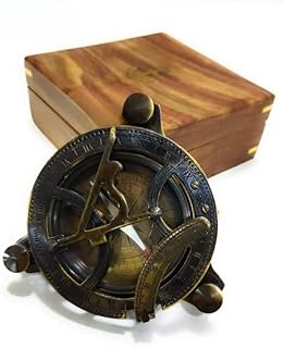 NauticalMart Brass Sundial Compass Black Antique with Wooden Box Directional Magnetic Compass for Navigation/Sundial Compass