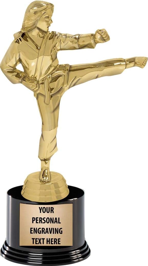 Crown Awards Karate Trophies with Custom Engraving, 7.25" Personalized Female Karate Martial Arts Trophy On Deluxe Round Base Prime