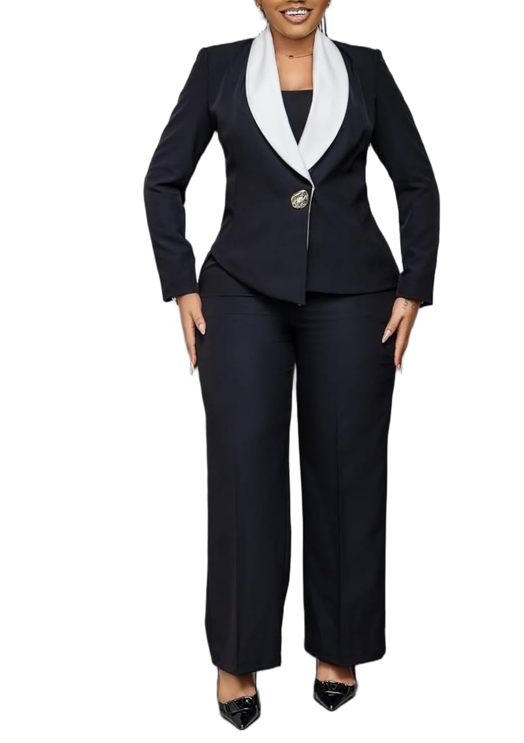 LROSEY Womens Suits 2 Piece Casual Business Outfits Dressy Long Sleeve Deep V Neck Lapel Blazer Suit Jacket