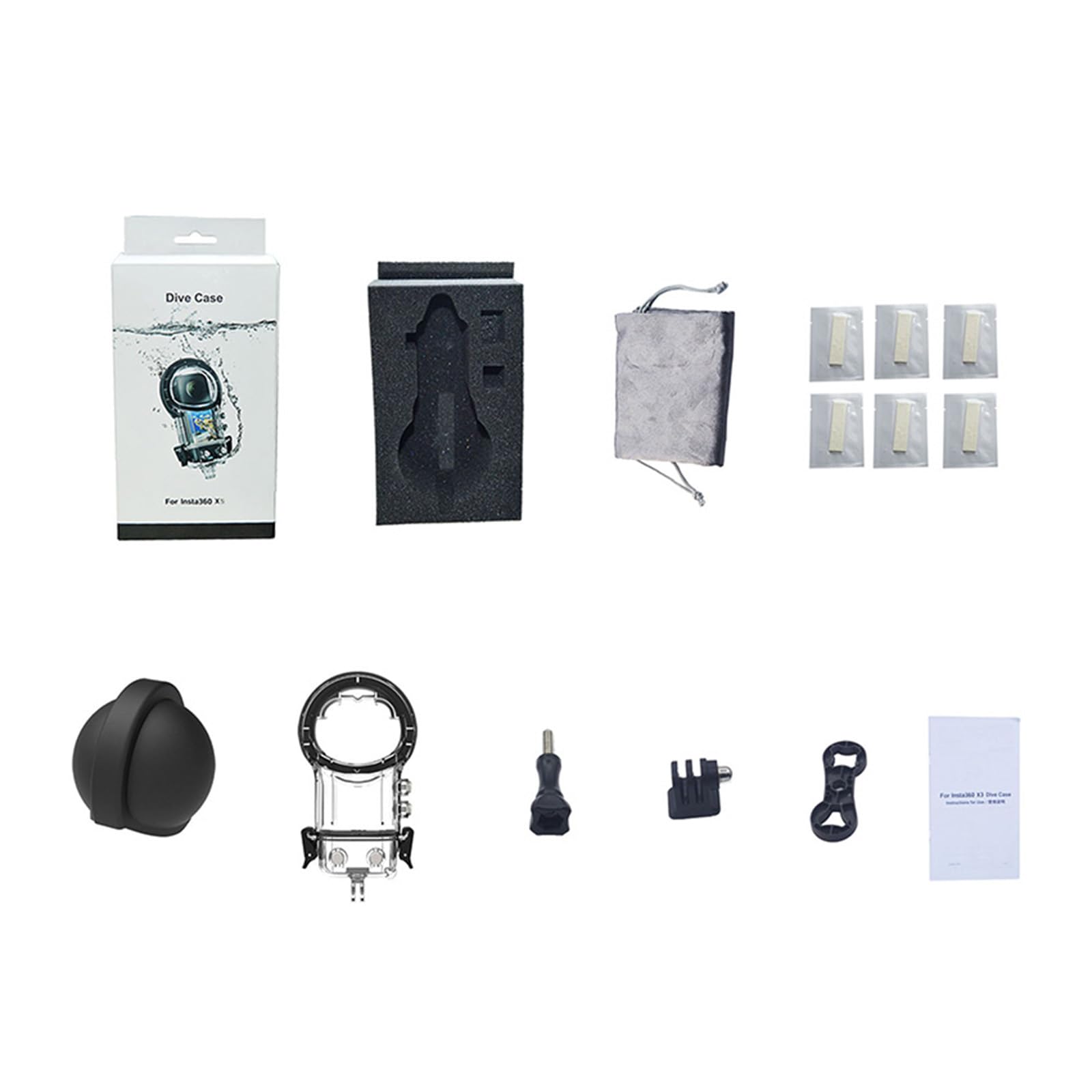 40M/131FT Custodia Impermeabile per Insta360 X5 Custodia per immersione con fotocamera panoramica Custodia protettiva subacquea Gabbia per conchiglie con adattatore per porta a vite da 1/4