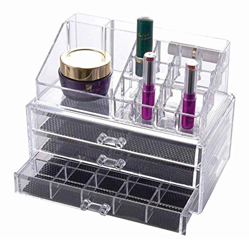 Organizador de Maquiagem em Acrílico 3 Gavetas com Bandeja Para Batom, Acrílico Store, Transparente,