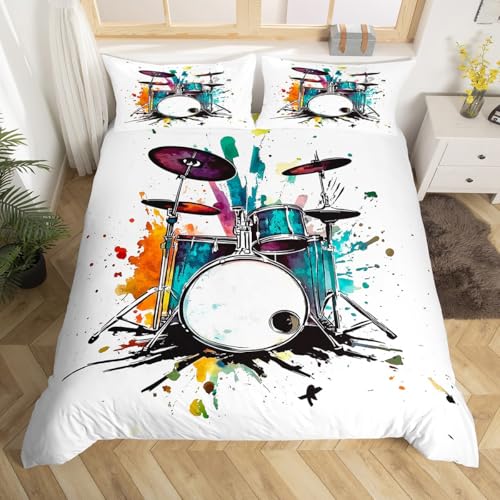Homewish Housse de Couette 140x200 Enfant Kit de Batterie,Parure de Lit Instrument de Musique...