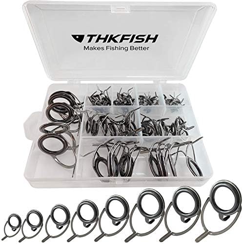 THKFISH Fishing Rod Guides Fishing Rod Repair Kit Baitcasting/Spinning Rod Guides Ceramics Stainless Steel Carbon Guide Repair Burnished Silver- Frame 75pcs