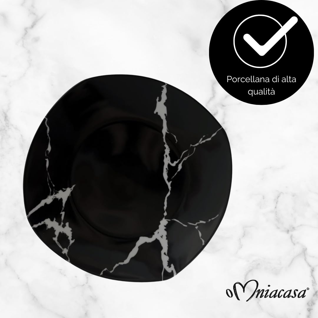 Servizio Piatti 38 Pezzi Per 12 Persone | Resistente Porcellana Bianca e Nera Design Moderno Marmorizzato Elegante Raffinato | Uso Quotidiano, Occasioni Speciali, Lavabile in Lavastoviglie