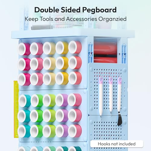 Image of Sunnacate Craft Storage Cart Compatible with Cricut Machine, Rolling Craft Stand Shelf Table Desk Organizer with 45 Vinyl Roll Holders, Pegboard, Accessories Holder, Craft Room Organization