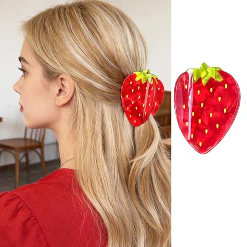 1Pack Strawberry Hair Claw Clips Red Strawberry Shape Hair Clips Acetate Acrylic Hair Clamp Clips for Spring Summer Hair Accessories Cute Fruit Strawberry Claw Clip Jaw Clip for Women Thick/Thin Hairs