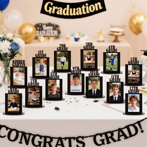 Image of AceOrbit 13 Pcs K-12 Picture Frame 4 x 6 Inch Kindergarten Through 12th Grade Picture Frame Grad School Photo Display for Graduation Party Supplies(Black)