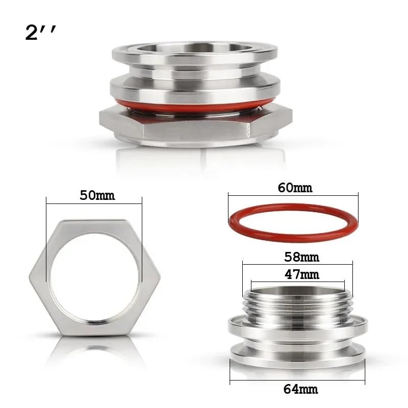 2'' Tri-Clamp Weldless Bulkhead Compression Fitting Stainless Steel SS304 Fitting