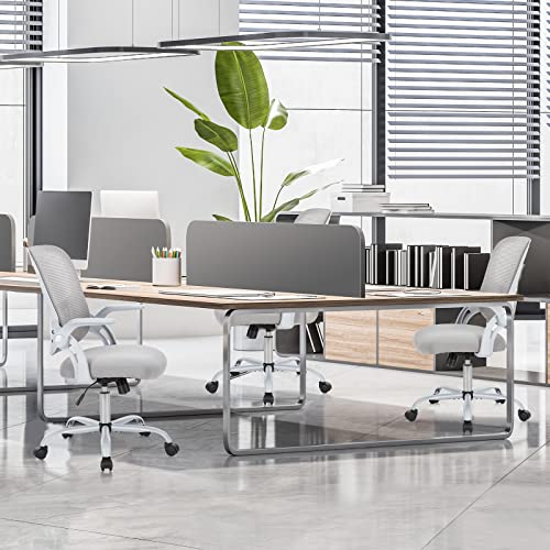Image of DUMOS Office Computer Desk Chair, Ergonomic Mid-Back Mesh Rolling Work Swivel Task Chairs with Wheels, Comfortable Lumbar Support, Comfy Flip-up Arms for Home, Bedroom, Study, Student, Grey