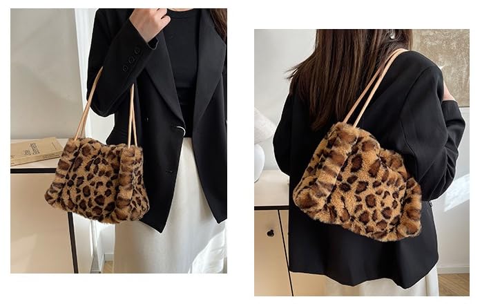 Cartera pequeña para mujer, cartera de invierno con estampado de leopardo, tote Y2K floja con pelo sintético, mini cartera de pelo para mujer miniatura 2