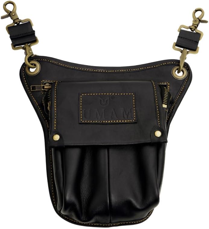 Men’s Utility Kilt Premium Leather Hanging Kilt pocket, Sporran Kilt Accessory (Black)