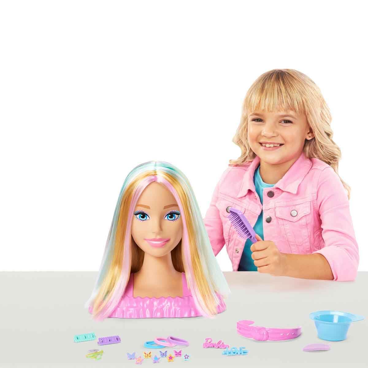 Barbie-Puppe Styling-Kopf, Blondes Haar mit mehr als 20 Styling-Zubehörteilen inklusive Stern, Schmetterling und Haarclips mit Farbwechsel, JFG81