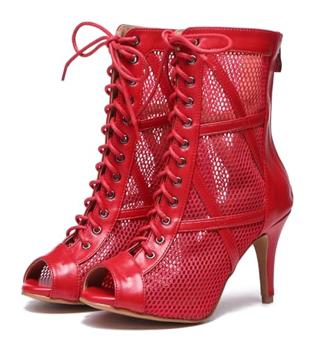 Image of Dance Practice Shoes for Women Mesh Ballroom Sandals Heels Party Prom Ankle Booties with Zip