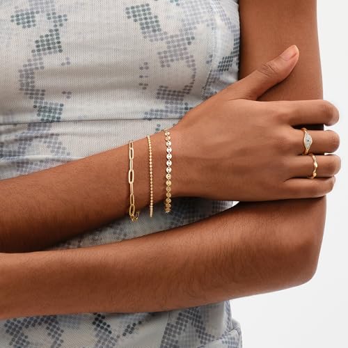 Image of MEVECCO Bracelet for Women 14K Gold Plated Dainty Chain Simple Jewelry Cute Handmade Minimalist for Her