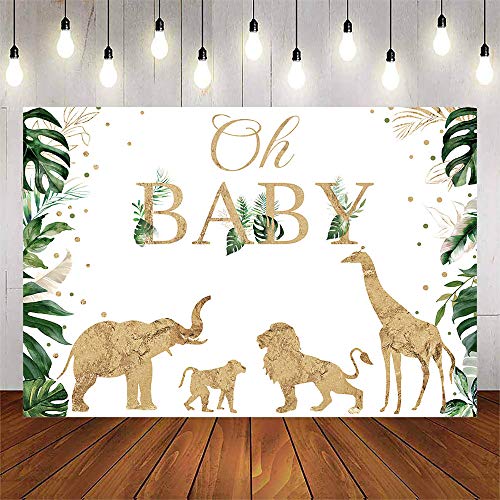 Avezano Safari Baby Shower Backdrop Jungle Animals Oh Baby Shower Background Gold Tropical Leaves Safari Animals Baby Shower