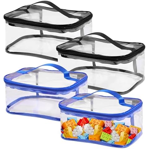 4 Packs Clear Toy Storage Organizer Bags, Reusable Transparent PVC Travel Waterproof Zipper Bags for Organizing, Large Toy Organization Board game, Puzzle Storage Containers (2Colors1-2Pcs) Cover