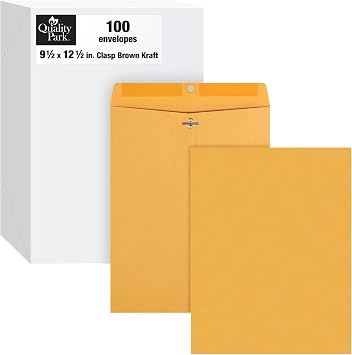 Quality Park 9-1/2" x 12-1/2" Clasp Envelopes, Brown Kraft, Gummed Flap, 100/Box QUA37793