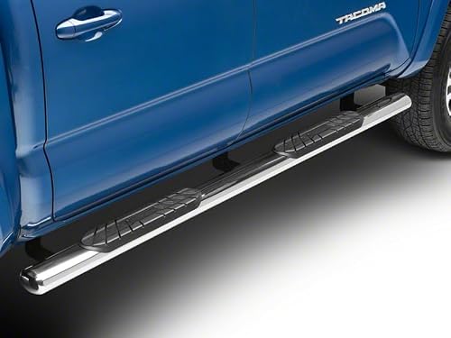 Redrock 4\" Side Step Bars in Stainless Steel Oval Straight End Fits Toyota Tacoma Double Cab 2005-2020