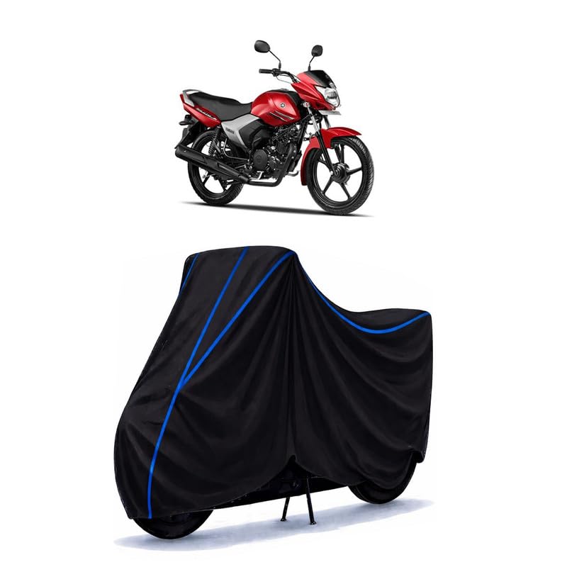 Image of Saluto 125 Bike Cover Water Resistant Universal Motorcycle Rain | Heavy Duty UV Protection, Dust, Scratch Indoor Outdoor All Weather with Black Blue Piping Elastic