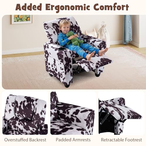 Image of GLACER Kids Recliner with Cup Holder, Velvet Toddler Lounge Chair | Child Recliner w /Adjustable Backrest & Footrest, Spring Seat Cushion, Push Back Cow Chair for Ages 3+, Supports 150 lbs