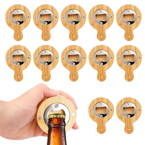 Lot de 12 décapsuleurs en bois - Portables - En bambou - Durable - Personnalisable - En acier inoxydable et bambou - Adsorbable - Cadeaux pour mari, ami,...