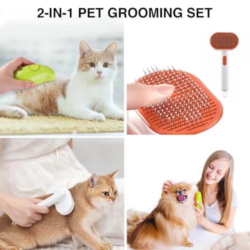 Image of 2-in-1 Pet Grooming Set for Dogs & Cats | Slicker Brush for Loose Fur & Detangling + Steam Massage Brush for Bathing & Relaxation | Safe, Gentle & Effective Daily Grooming Tools