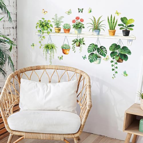 Image of Green Plant Wall Stickers, 3D Bonsai Tropical Betterfly Creative Vinyl Peel and Stick Removable Wall Art for Living Room Bedroom Home Office (Green Plant 5)