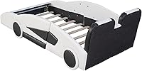 Vista 7 de MERITLINE Cama de suelo de automóvil de carreras de tamaño individual con ruedas, plataforma de madera en forma de auto con listones de soporte