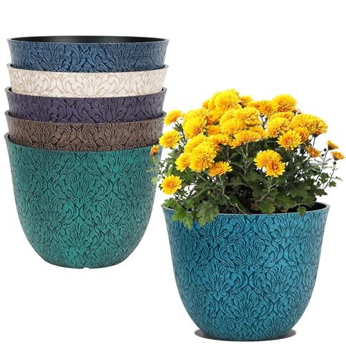 Worth-Garden-Plastic-Round-8-Plant-Pots-for-Indoor-Plants-Set-of-6-Multicolor-Small-Flower-Pots-WDrainage-Hole-and-Rubber-Plug-Home-Christmas-Decorative-planters-Retro-Floral-Pattern Worth Garden Plastic Round 8 Plant Pots for Indoor Plants Set of 6 Multicolor Small Flower Pots WDrainage Hole and Rubber Plug Home Christmas Decorative planters Retro Floral Pattern