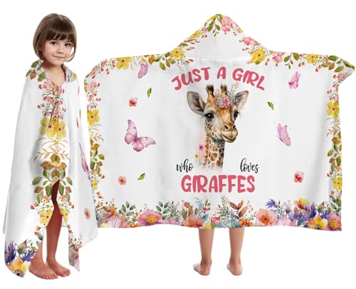 Image of Giraffe Hooded Bath Towels for Girls,Soft Cotton Swimming Shower Beach Blanket (Giraffe)