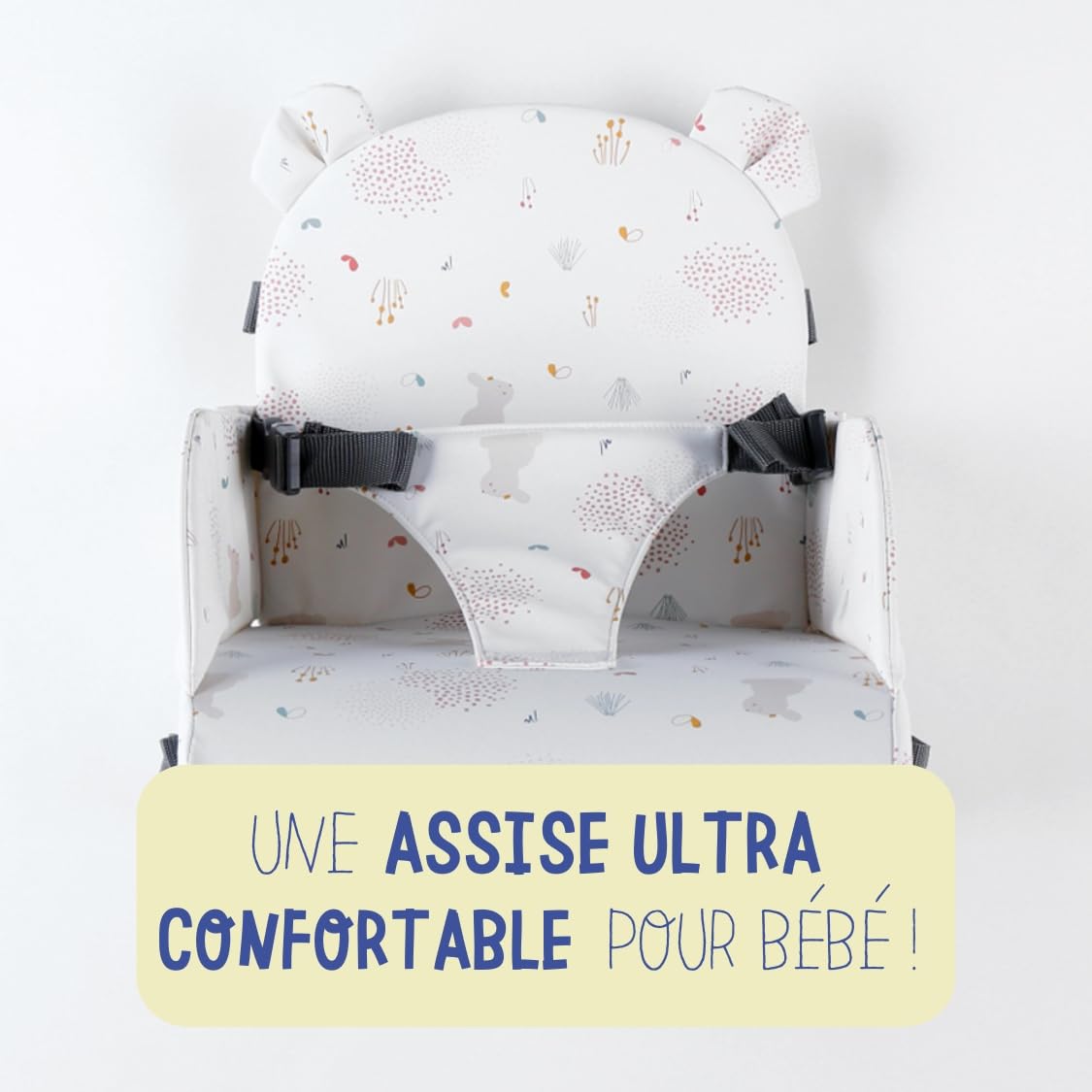 NOUKIE'S - Rialzo Rosa Bianco Bambino da 9 mesi a 3 anni Sedia per Bambini con Schienale e Cuscino- Leggero, Pieghevole e Nomade - Imbracatura, Sicurezza - Impermeabile, sfoderabile e lavabile - Max