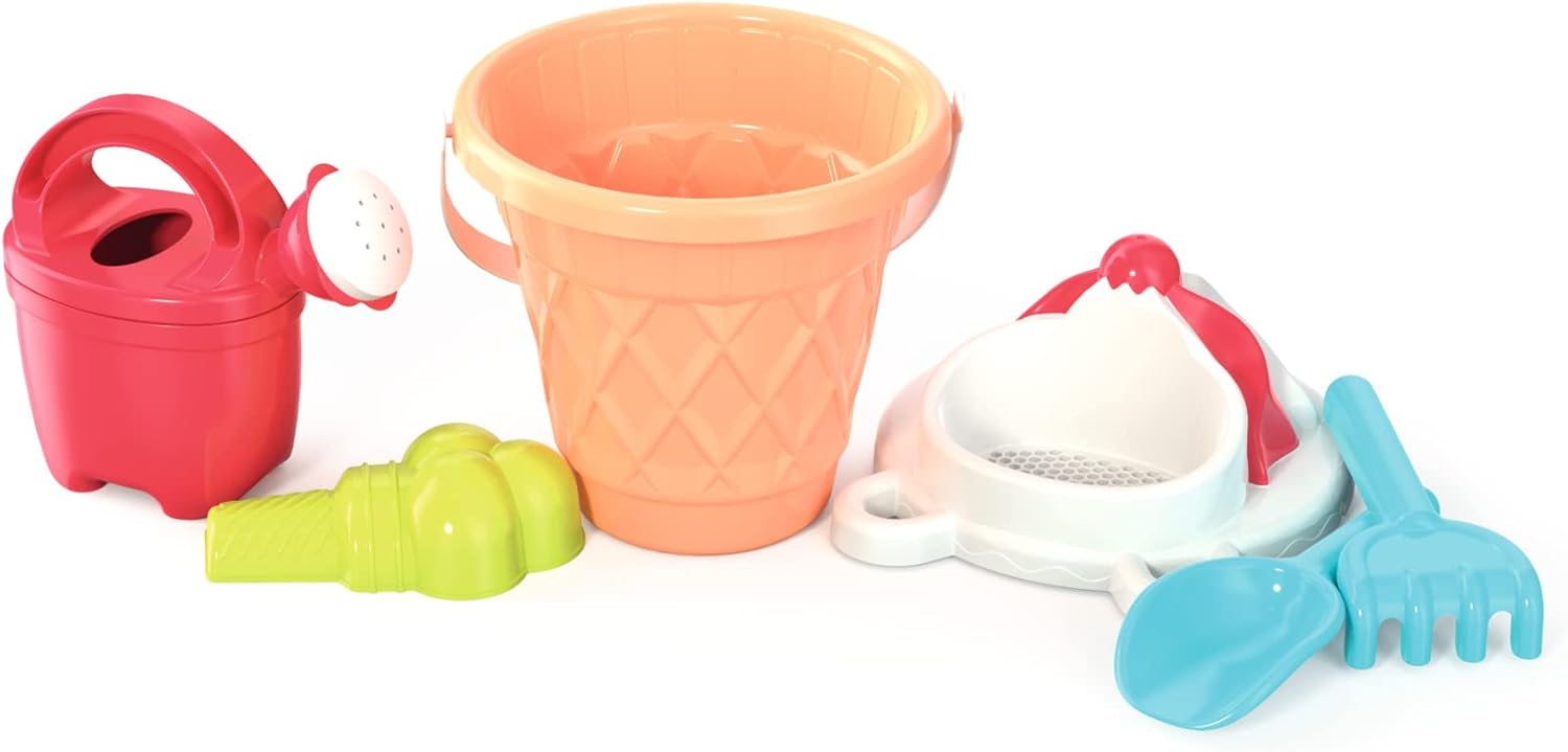 Simba 107114560 Ice Cream Cone Bucket Set, 6 Pieces, Height 17 cm, Diameter 18 cm, Sand Toy, Sand Mould, Rake, Shovel, Waterer, Bucket, Sieve