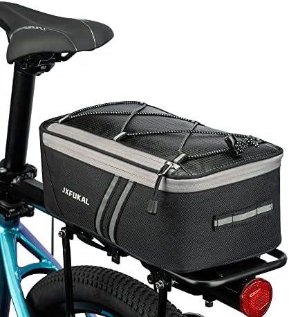 JXFUKAL Rear Bike Rack Bag with Rain Cover, 7L Waterproof Bicycle Ebike Saddle Bag Cycling Pannier Trunk Carrier with Reflector & Adjustable Cord for Commuter Travel Outdoor